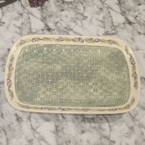 Pfaltzgraff Grapevine Stoneware Serving Tray Basket‎ Weave Rectangular Platter